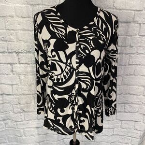 Rafael women XL semi sheer button up Longsleeve print cardigan black & white